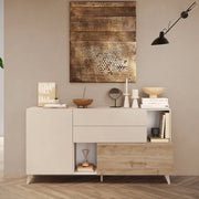 Madia 1 anta, 2 cassetti e 2 vani Linea MONACO L 181 x H 94 x P 42, realizzata in legno 100% MADE IN ITALY, design moderno per cucina, sala da pranzo, soggiorno colore Cashmere/Rovere