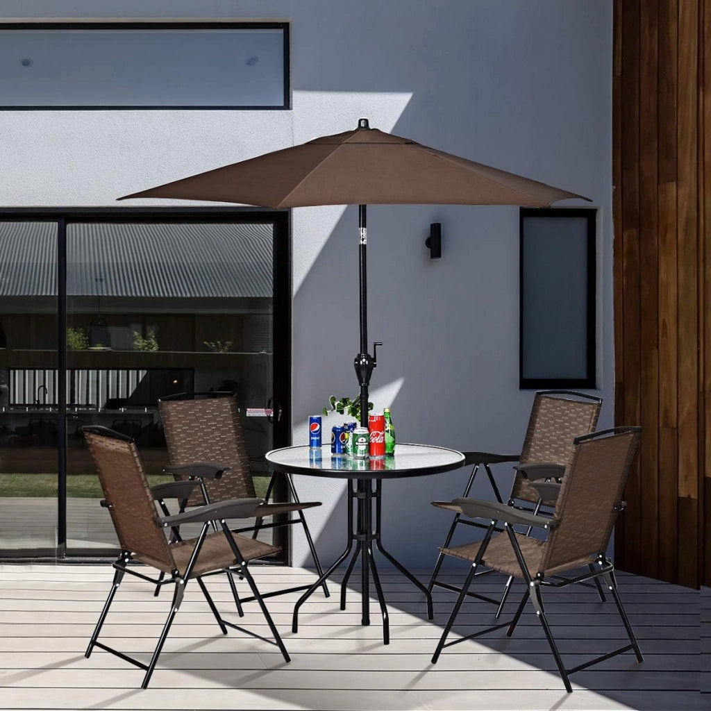 Tavolo da Giardino Rotondo con Foro per Ombrellone, Tavolo da Pranzo con Piano in Vetro e Telaio in Metallo, 70 x 70 x 71 cm, Tavolino da Esterno Classico per Cortile, Terrazza, Balcone