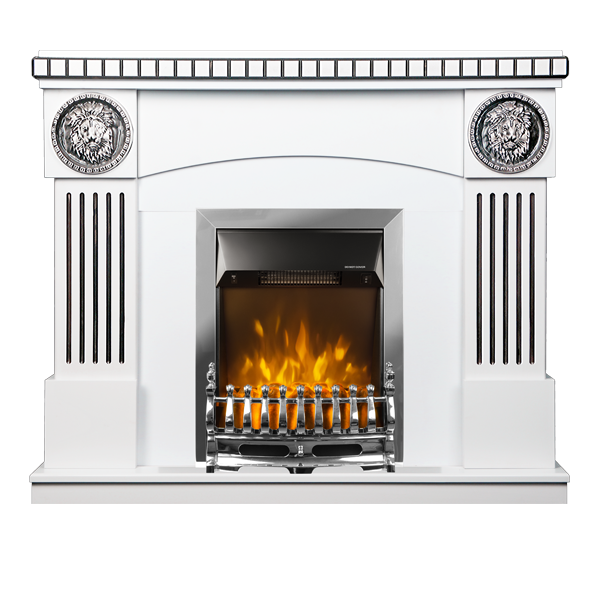 Camino Elettrico da Pavimento 105x120x33 cm Effetto Fiamma 2000W Prometeo & Galileo Silver Bianco/nero