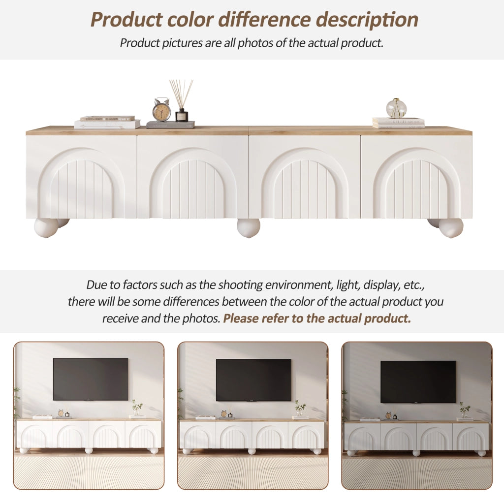 Mobile porta TV con 4 ante e 2 vani, in MDF e gambe in metallo, per soggiorno, bianco e effetto legno, 180 × 40 × 45 cm