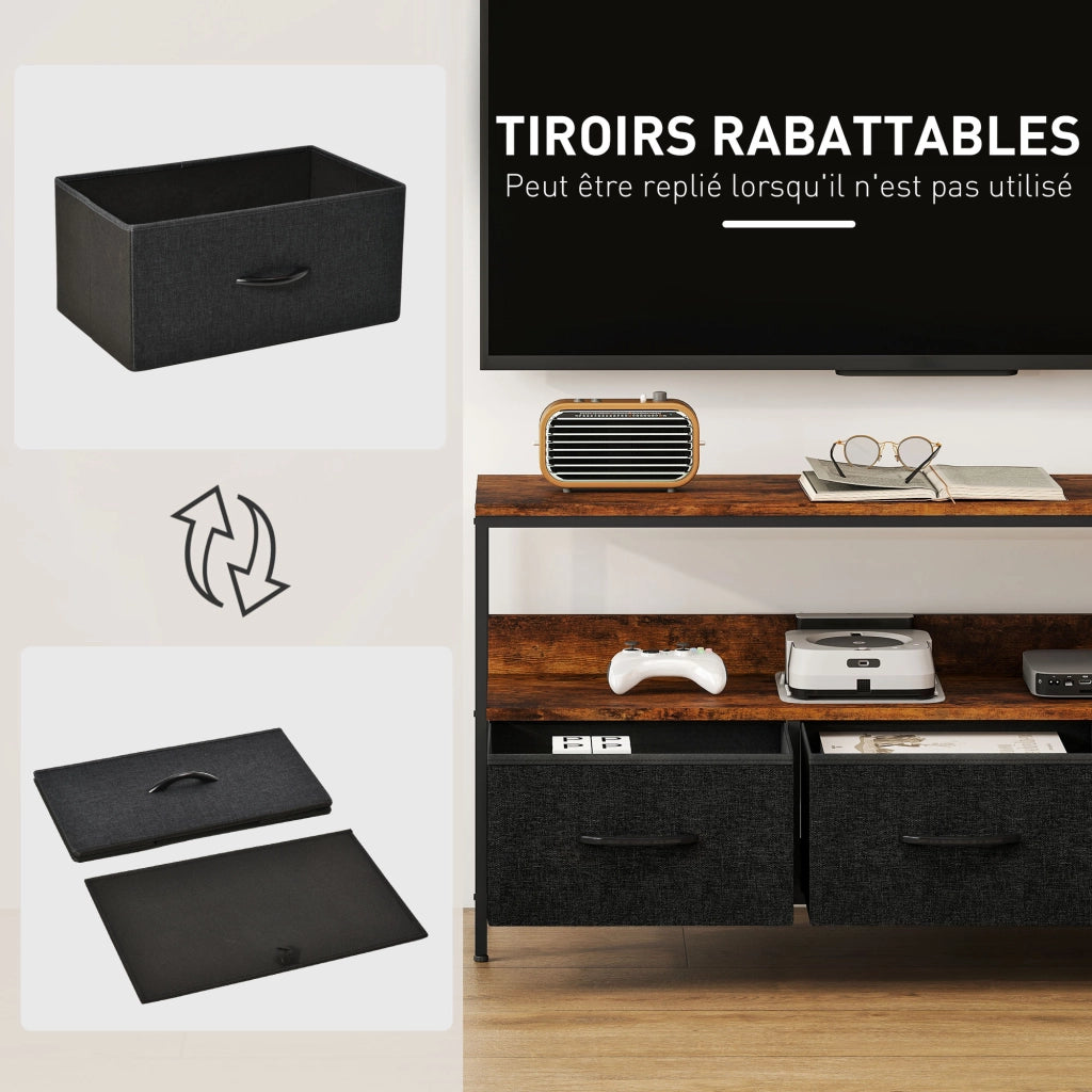 Mobile TV con 3 cassetti ¨C Xylo ¨C Legno marrone rustico e acciaio nero 120x29x56 cm
