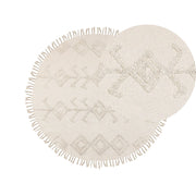 Tappeto rotondo in cotone beige ⌀ 140 cm trapuntato con motivo e frange boho soggiorno camera da letto