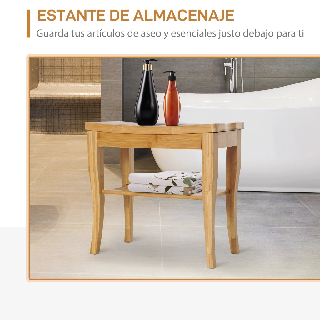 Sgabello da Bagno in Bamb¨´ con Ripiano ¨C Zephmum ¨C 47.5x26x44.5 cm