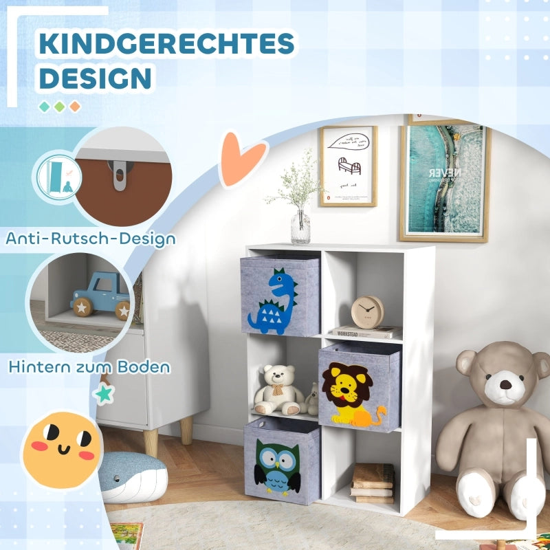 Scaffale per bambini, libreria per bambini con 3 scatole portaoggetti, scaffale per giocattoli, scaffale per cameretta, bianco+grigio, 61,8 x 29,9 x