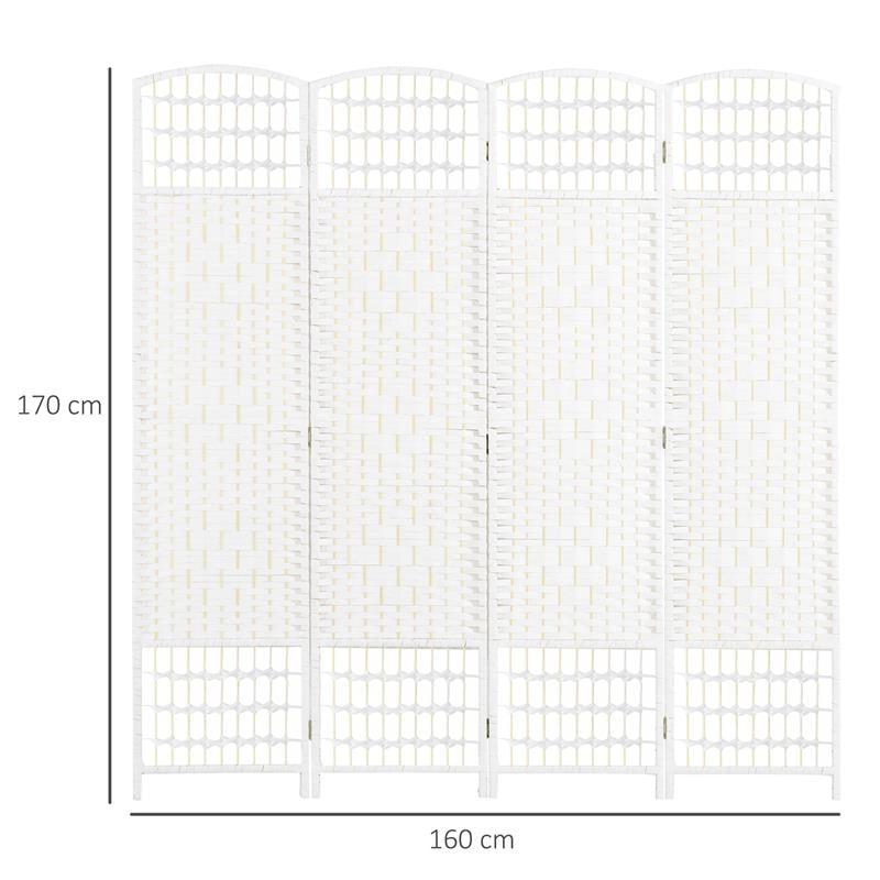 PARAVENTO A 4 ANTE PIEGHEVOLE PER INTERNI, AUTOPORTANTE E INTRECCIATO 160X170 CM BIANCO