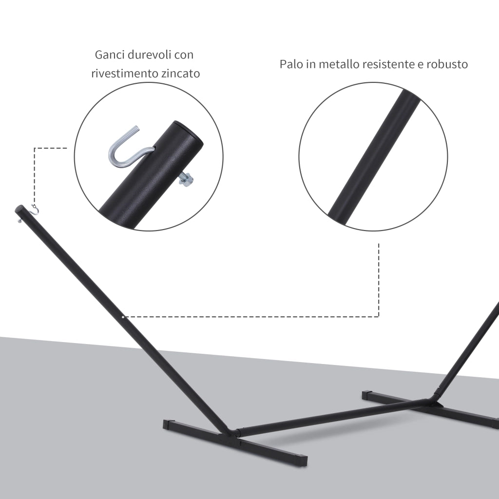 Supporto per Amaca 330-360 cm in Metallo con Bordi in Gomma, 360x92x112 cm, Nero