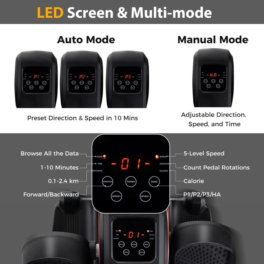 Ellittica Elettrico Portatile con Display e Telecomando, Mini Ellittico Sotto la Scrivania con 3 Modalità Automatiche, 5 Velocità, Pedaliera per Anziani, Adulti, per Casa e Ufficio