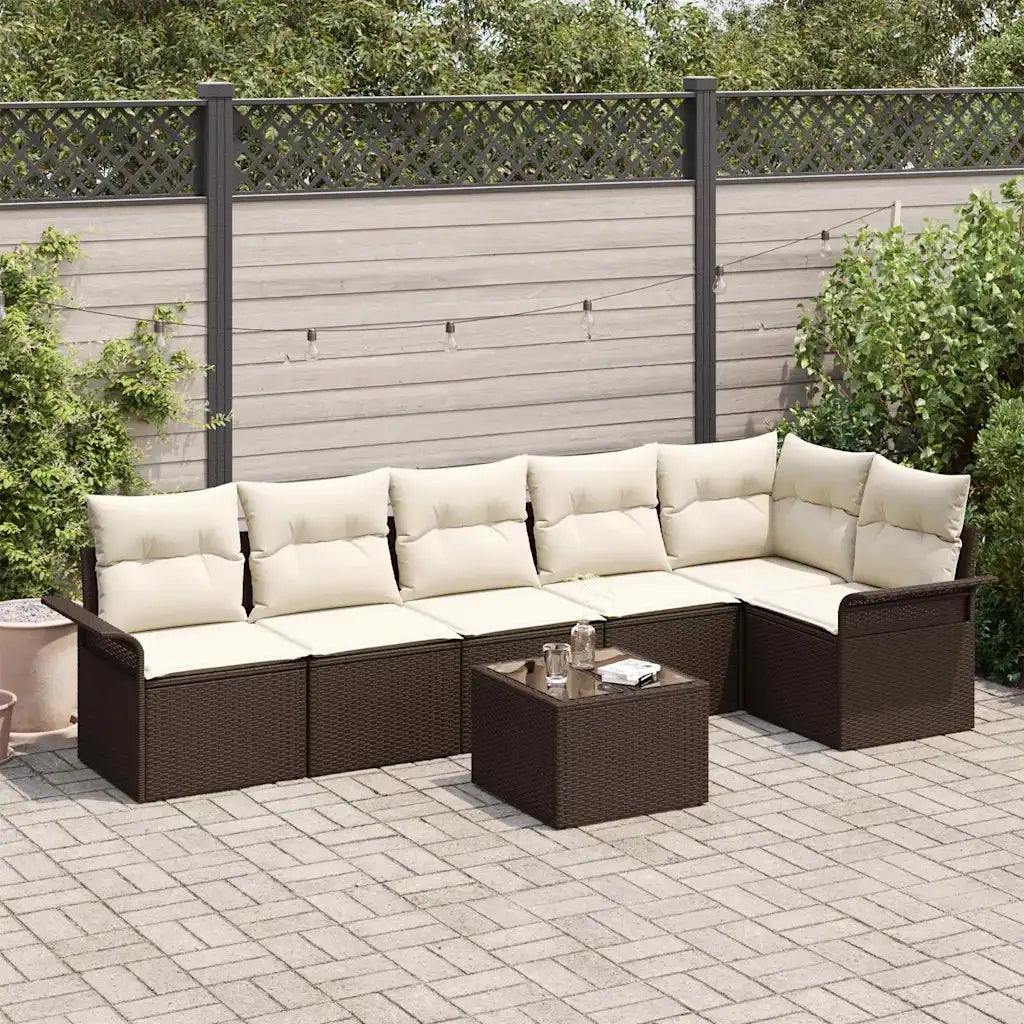 Set Divano da Giardino con cuscino 7 pcs Marrone Poly Rattan 3354057