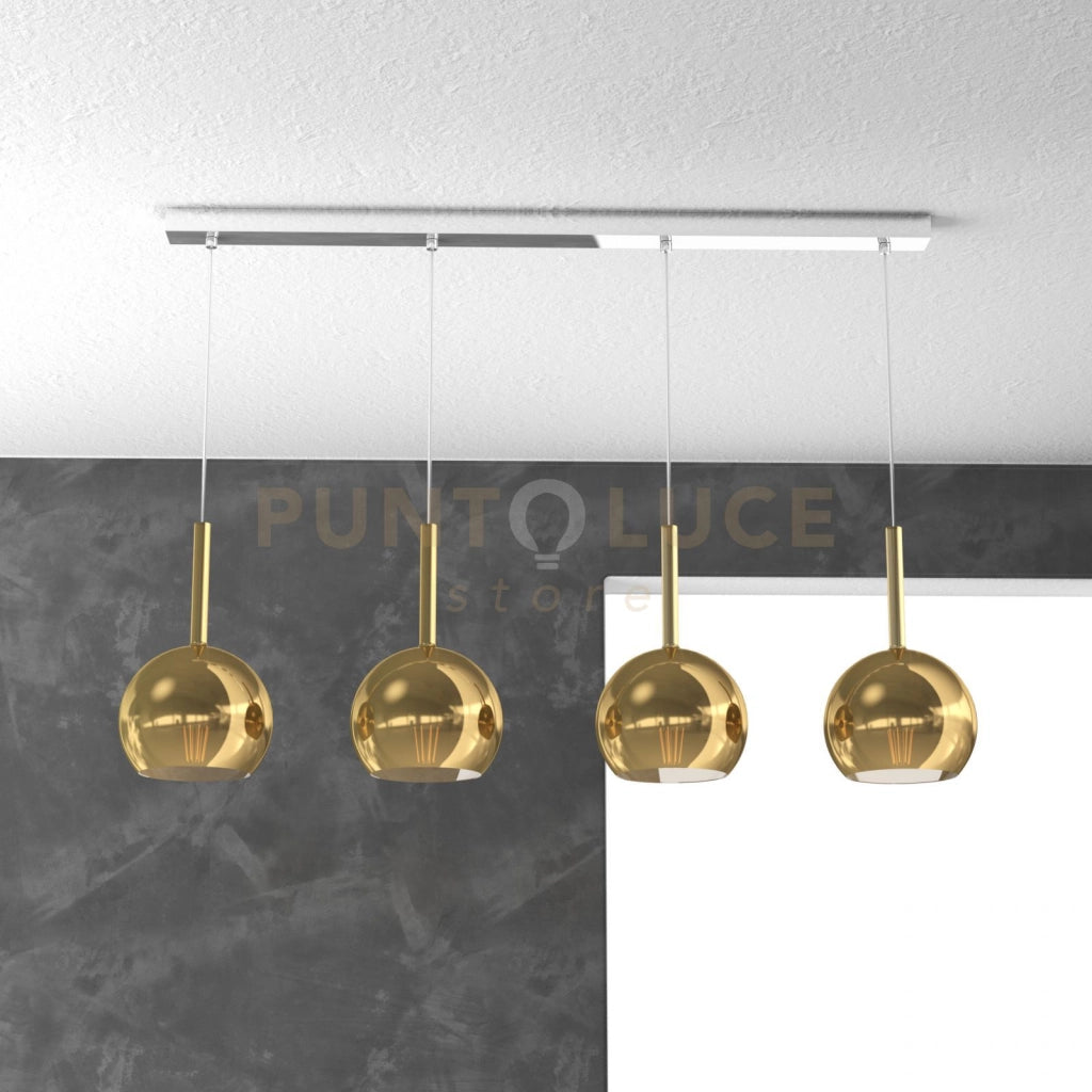 SOSP. CROMO RETTANGOLARE 4 LUCI VETRI TUTTI PICCOLO ORO 1155CR-S4 RP-OR
