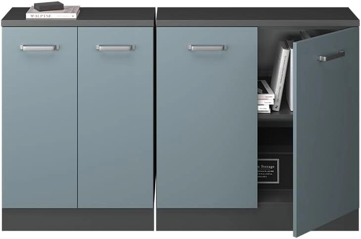 Set di mobili sottotetto Rion, Grigio-blu, 140 cm Set di 2 carcasse armadio profondità 60 cm, adatto per il salvaspazio sotto tetti spioventi