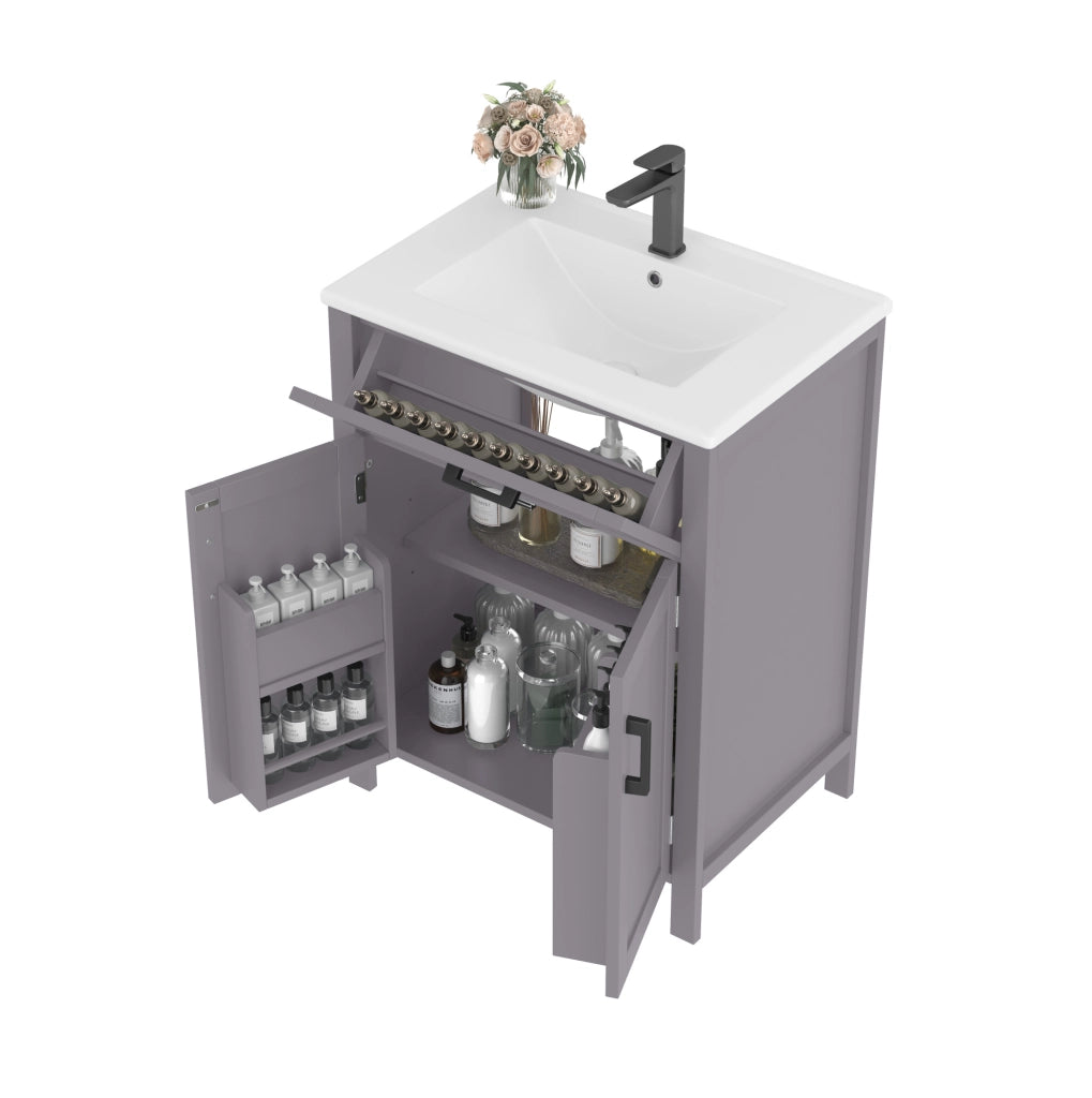 Mobile bagno freestanding grigio con lavabo in ceramica 60 cm