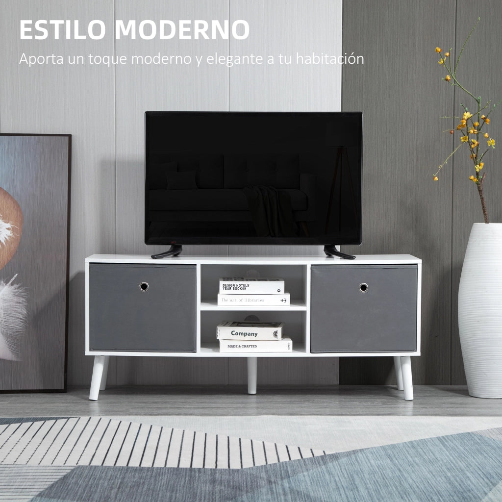 Mobile TV con 2 Cassetti e Ripiani Aperti ¨C Xylo ¨C Bianco e Grigio 110x29x46,5 cm