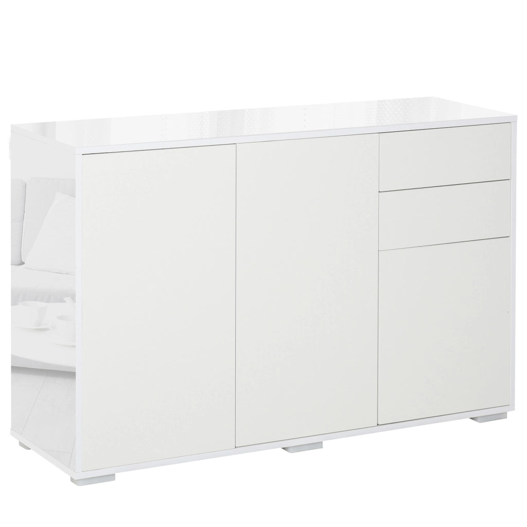 EasyComfort Mobiletto Multiuso in Legno Bianco con 2 Cassetti e 2 Armadietti con Apertura a Pressione, 117x36x74 cm