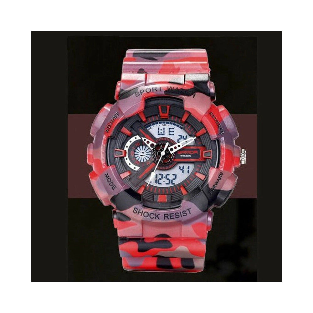 Trade Shop - Orologio Sportivo Sanda Uomo Resistente Acqua Cronografo Camouflage Rosso -