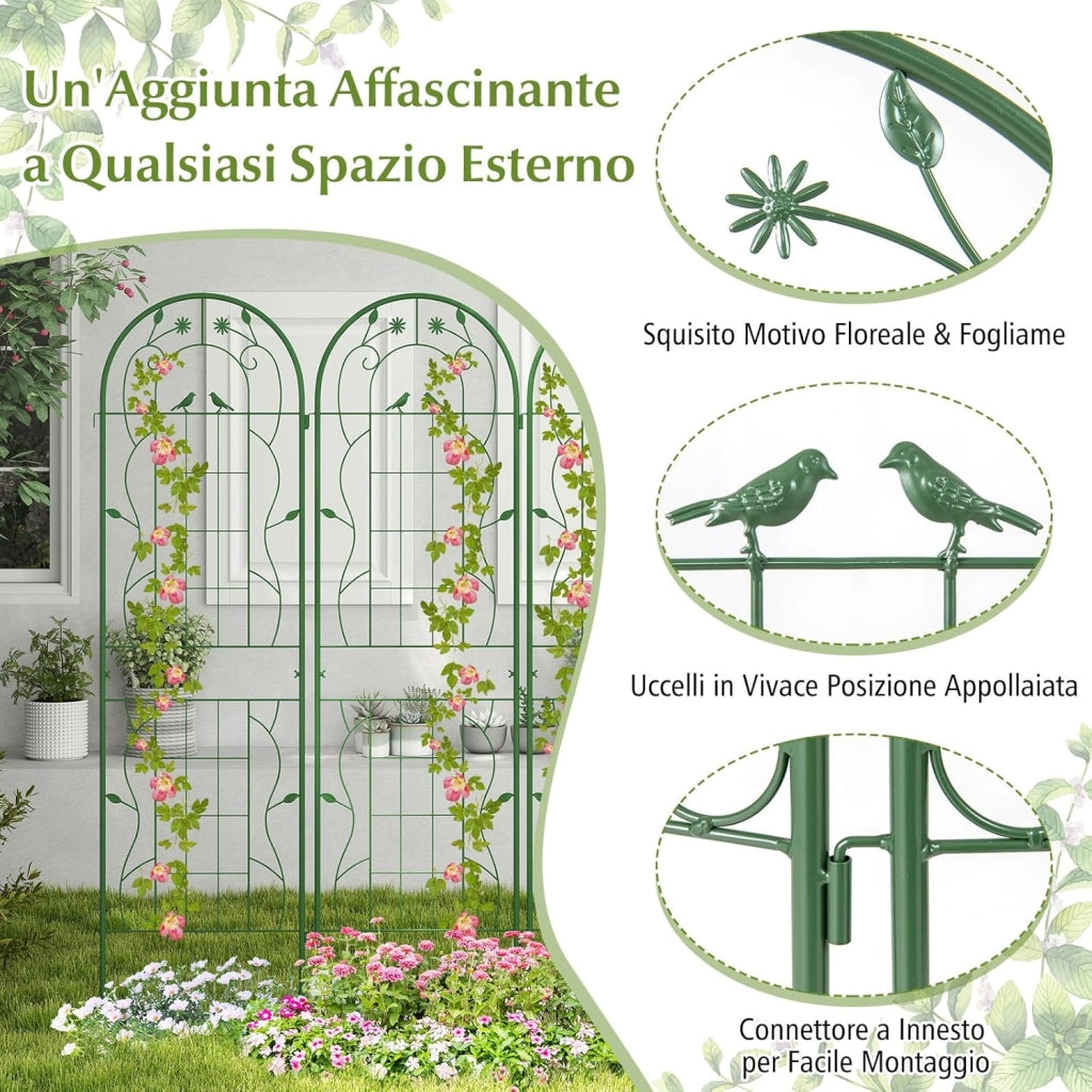 Grigliati per Rampicanti, Set da 2 Supporti Rampicanti 180 x 50 cm in Metallo, Griglie per Tralicci per Piante Tralicci a Incastro,Decorazione Esterna per Giardino, Cortile, Patio (Verde)