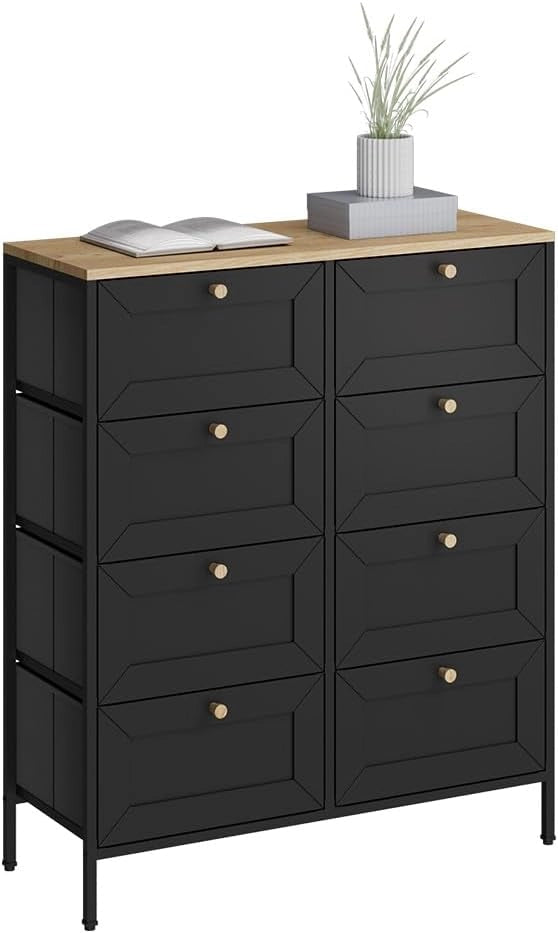 Cassettiera Belaro, Nero, 80 x 95 cm con 8 cassetti, per riporre abiti e oggetti di uso quotidiano