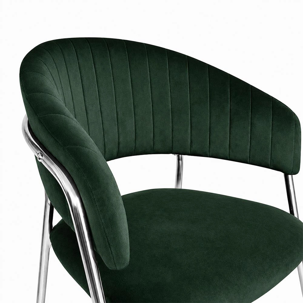 Sedie da pranzo set da 2 Aurelia in velluto verde con gambe in ferro cromato