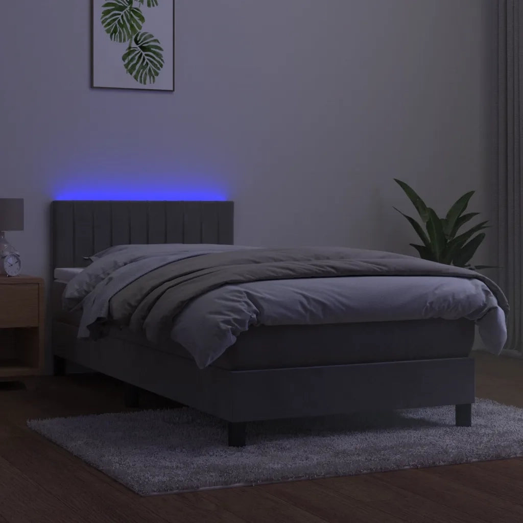 Letto a Molle Materasso e LED Grigio Chiaro 80x200 cm Velluto