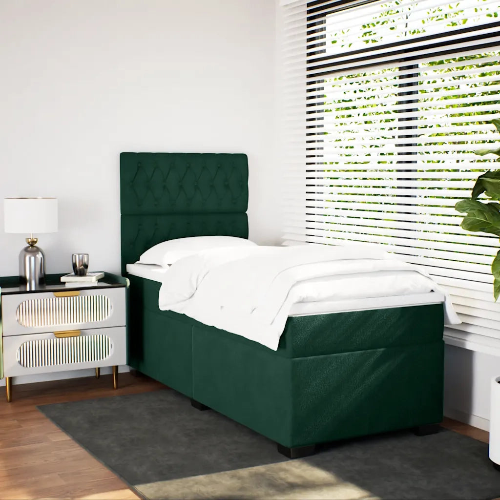 vidaXL Giroletto a Molle con Materasso Verde Scuro 90x200 cm Velluto