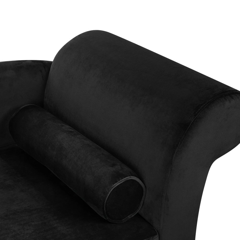 Chaise longue Rivestimento in velluto Nero con contenitore a versione destra con cuscino