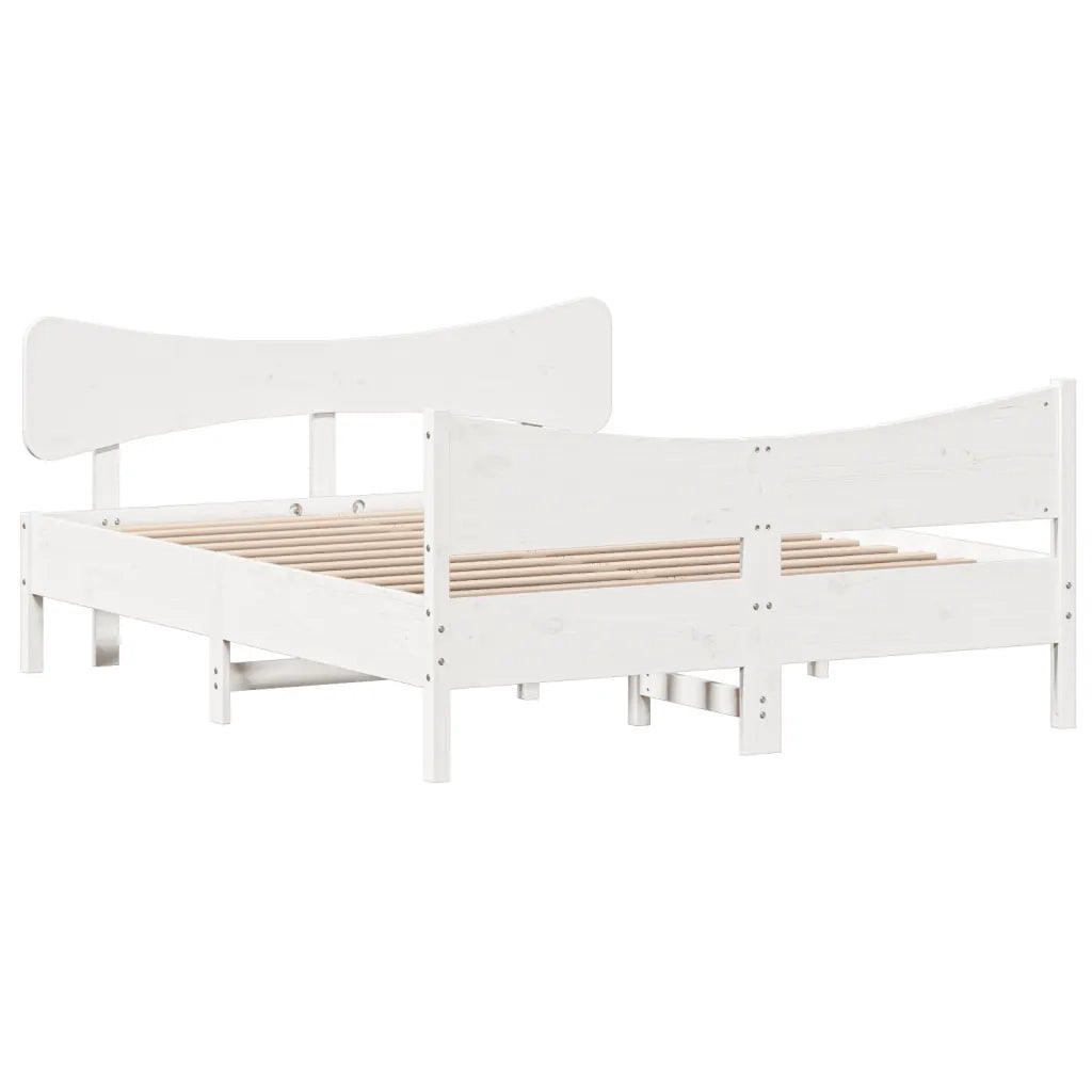 Giroletto con Testiera Bianco 160x200 cm Legno Massello di Pinocod mxl 91019