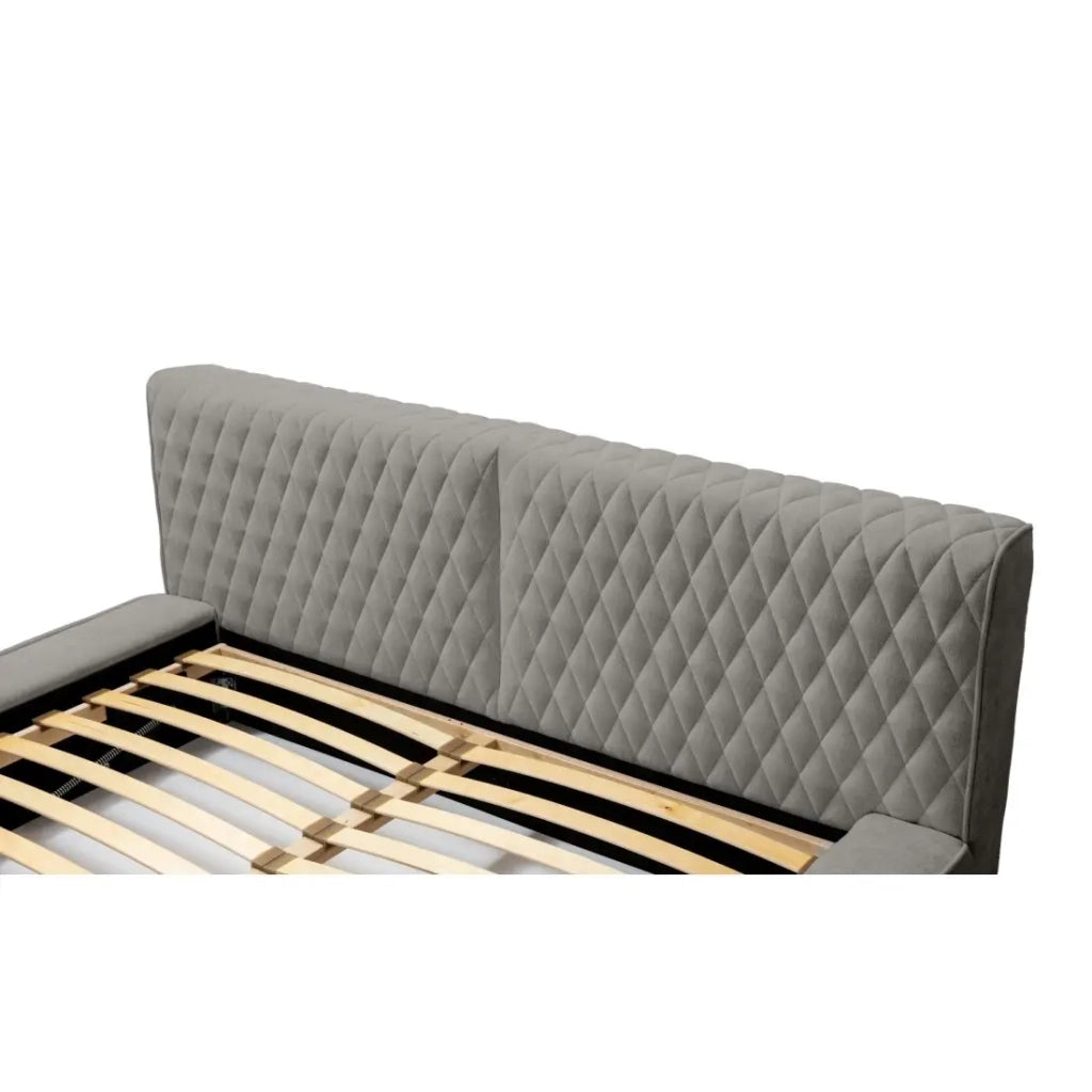 Letto contenitore VERNON – Tessuto ciniglia bouclé Cenere taupe – 140x200 cm – Rete sollevabile – Design di alta gamma