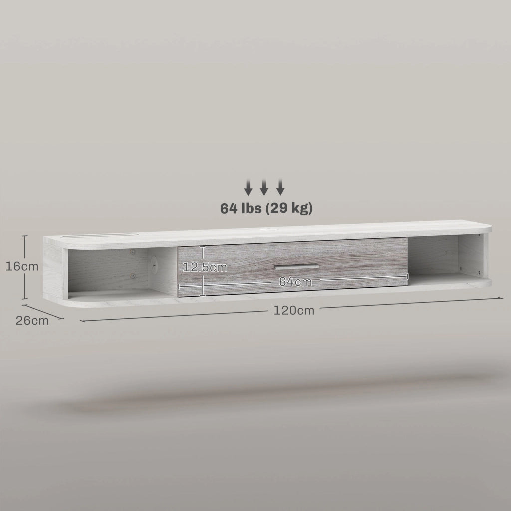 Mobile TV Sospeso con Ripiani Aperti e Armadietto ¨C Zephmum ¨C Bianco Grigio Legno 120x26x16 cm