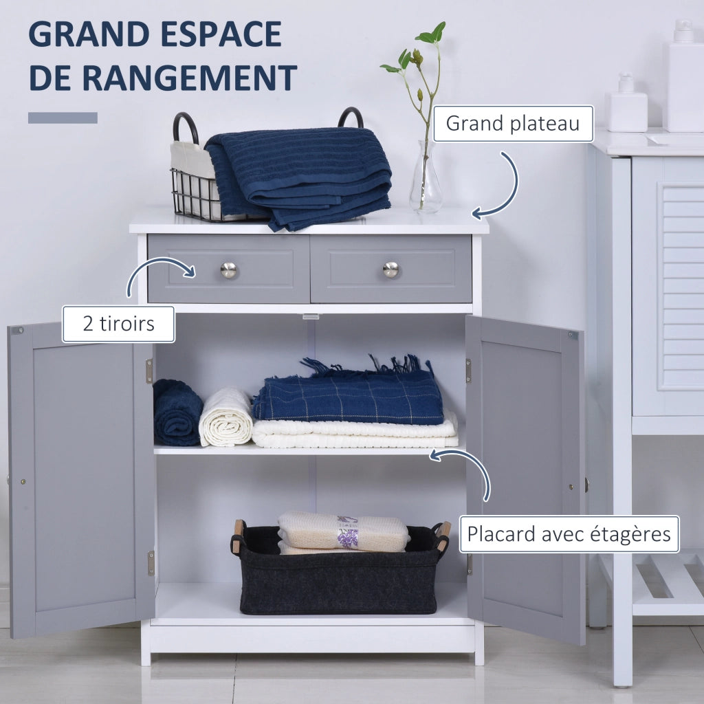 Mobile Bagno con 2 Cassetti e Ante ¨C Zephmum ¨C Grigio 60x30x75 cm