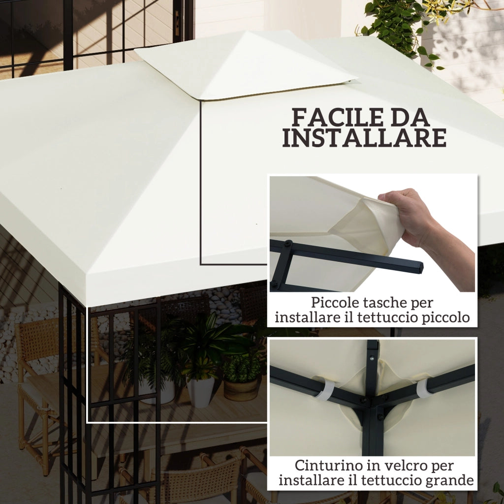 Gazebo 3x3 m a 2 Livelli ¨C zephmum ¨C Poliestere, Crema, 300x300x220 cm