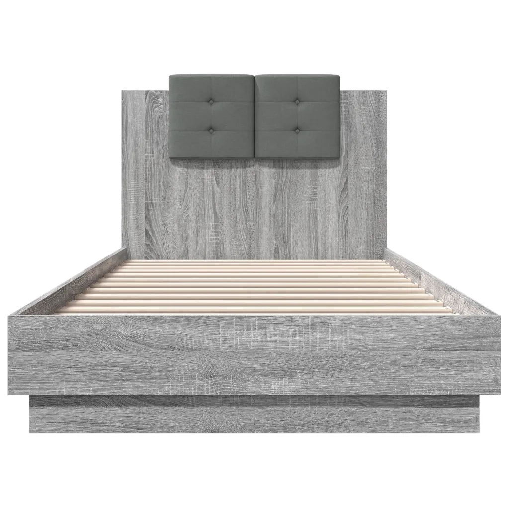 Letto singolo | Letto per adulti | Giroletto con Testiera e LED Grigio Sonoma 100x200 cm