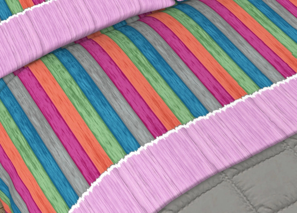 Completo Lenzuola 100% Cotone Made Italy Disegno Multicolor - Matrimoniale - Rosa
