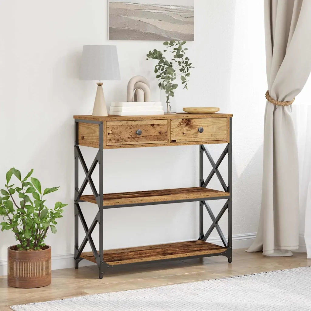 Tavolo Consolle | Tavolo d'Ingresso con cassetto Legno vecchio 75 x 28 x 75 cm