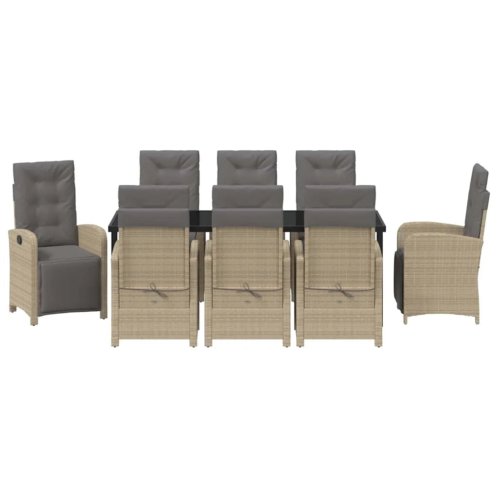 Set da Pranzo per Giardino con cuscino 9 pcs Beige polyrattan 3380343