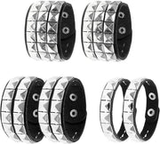 Bracciale in Pelle Nera con Rivetti Studiati in Acciaio, 6 Pezzi, Adattabile per Uomo e Donna, Costume e Festa