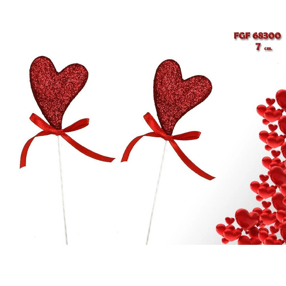 Trade Shop - Set 4 Cuori Glitterati In Polistirolo Spillone Con Stand 7cm San Valentino 68300 -