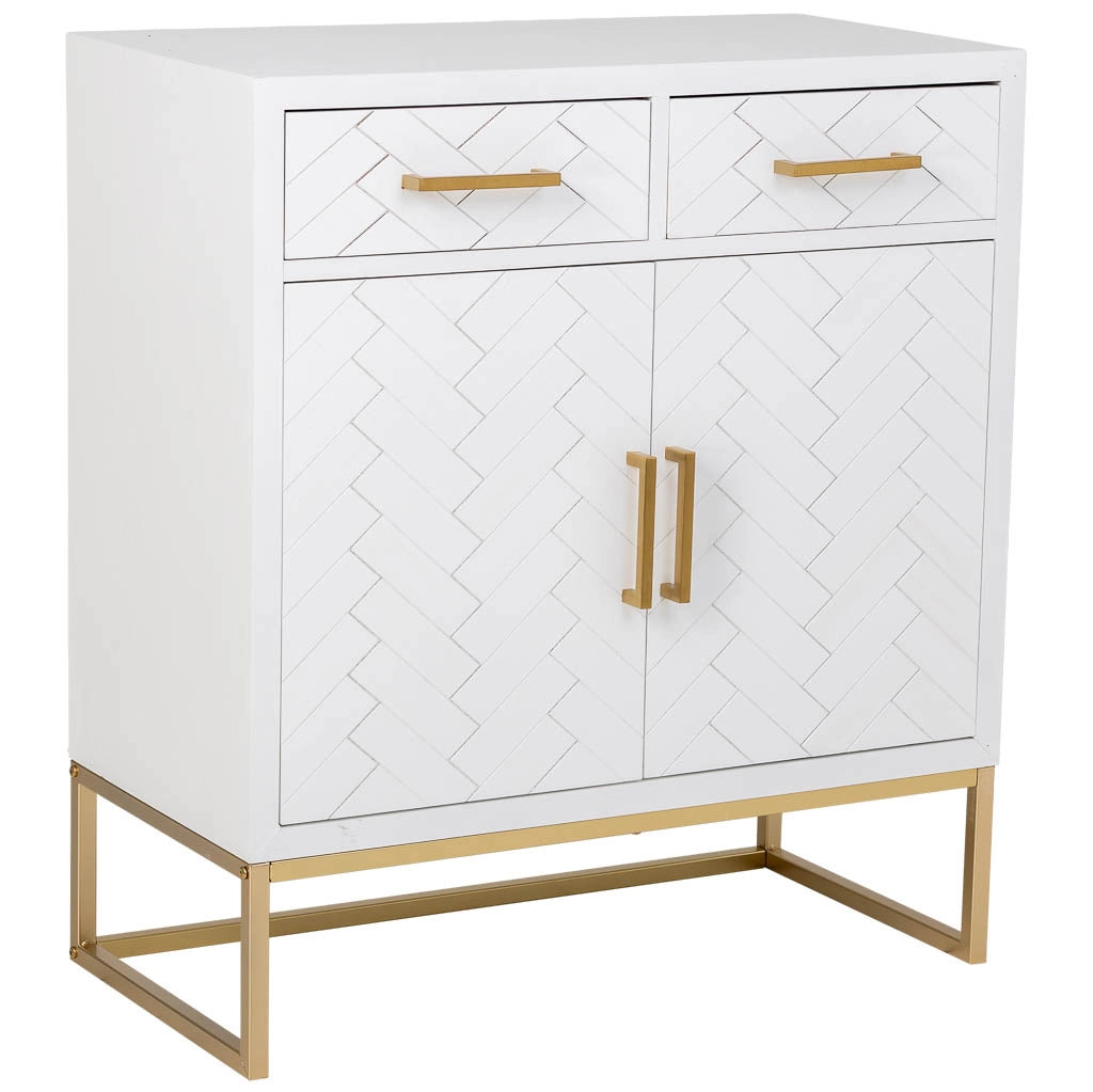 Credenza con 2 cassetti e 2 ante in legno e metallo bianco 80x39,5x89