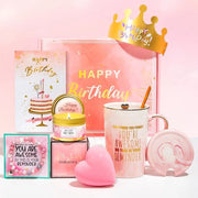 Regali di compleanno per donne, un regalo di compleanno allegro per donne, un insieme di regali per donne, un regalo di compleanno positivo per una amica, sorella o collega.