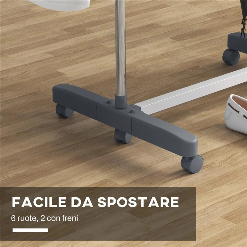 STENDINO VERTICALE CON 4 RIPIANI REGOLABILI, IN ACCIAIO E PLASTICA, 142X55X172 CM, GRIGIO E ARGENTO