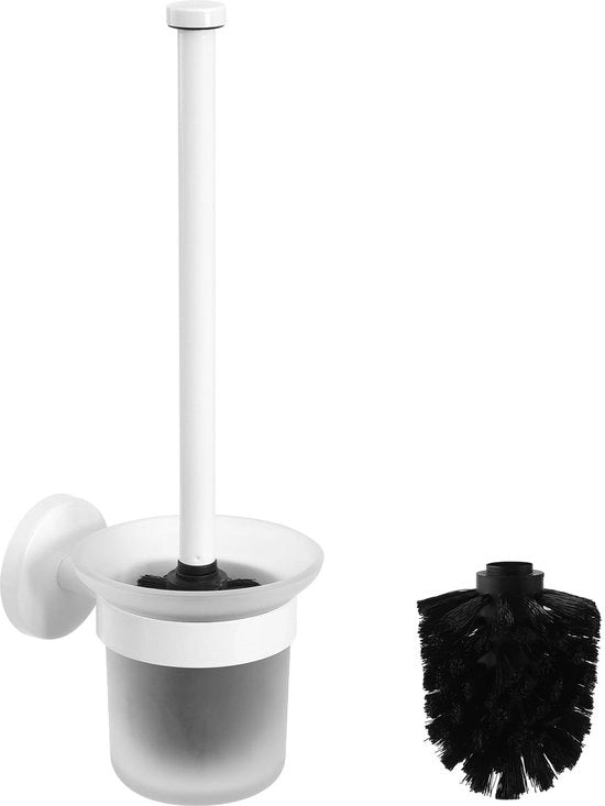 Set di spazzole per il water, spazzola per il water con manico per il water, set di accessori per il water senza foratura, manico per il water con houder per bagno e water, inclusa spazzola di riserva, acciaio inox + vetro