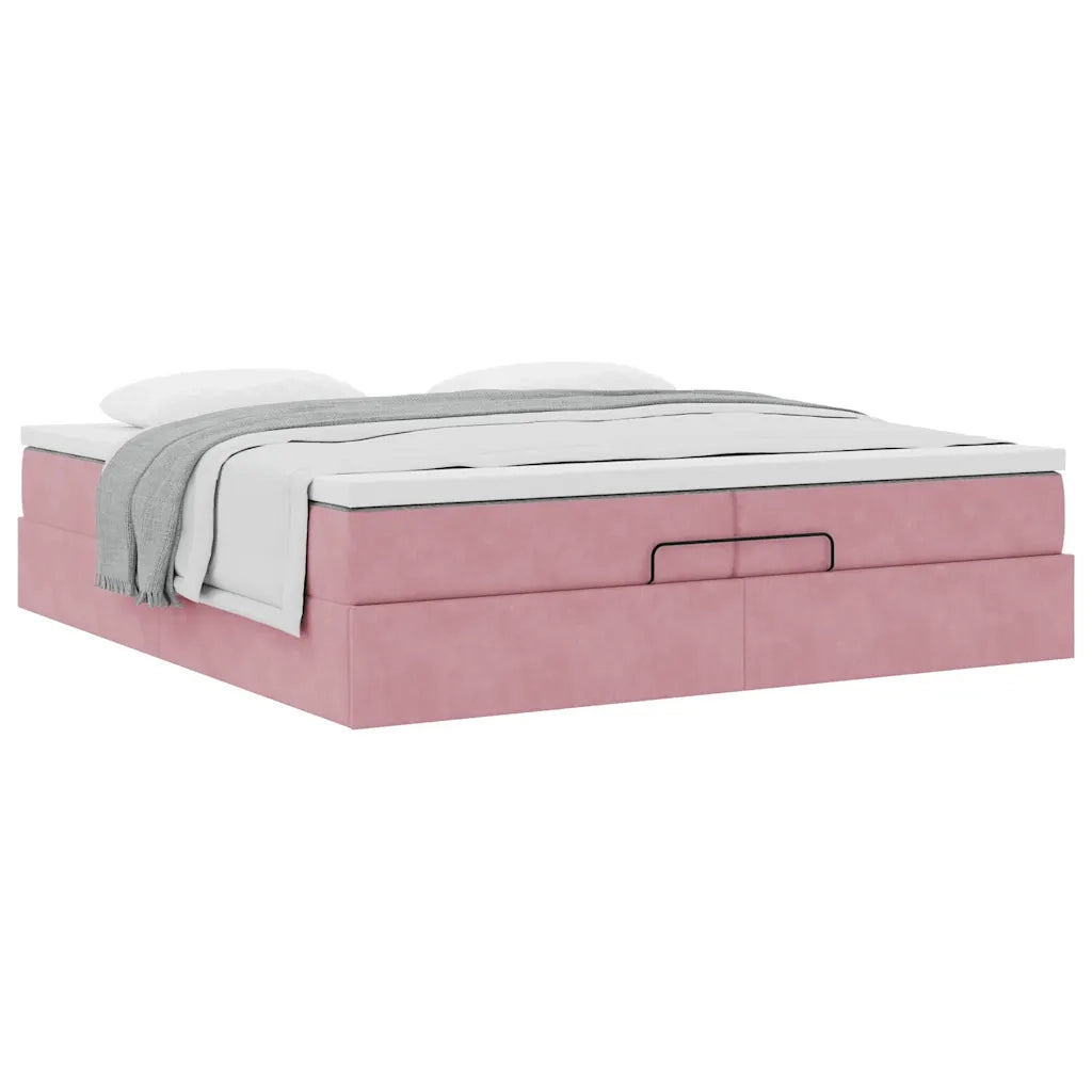 Struttura Letto Pouf con Materassi Rosa 200x200 cm Velluto 3311212