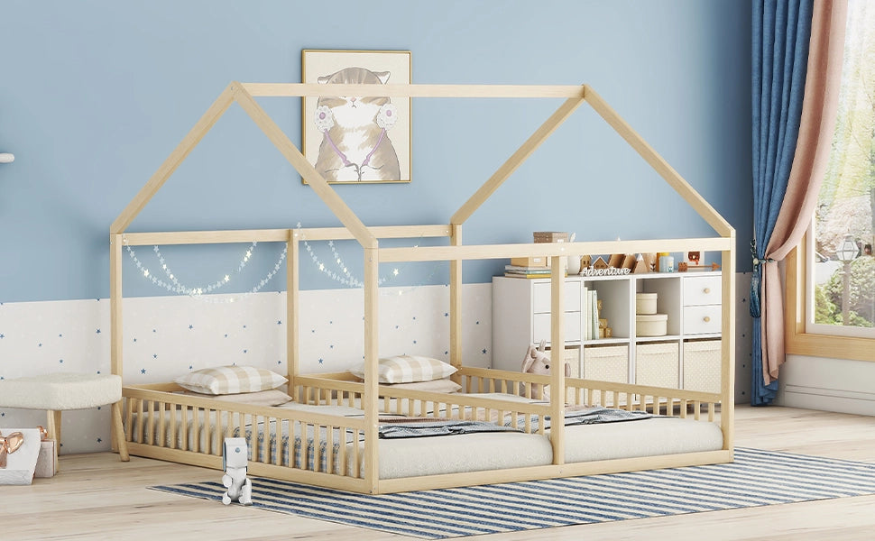 DESMIU Letto a casetta letto doppio 2 posti con sponde di sicurezza, 90 × 200 cm e 90 × 200 cm, senza materasso