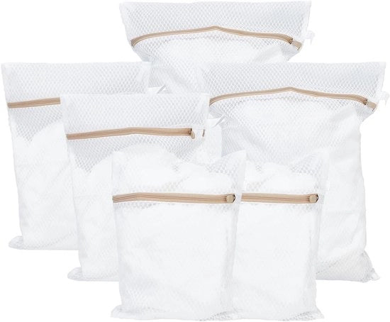 Set di 6 waschette in diverse misure, nettas ademanti con chiusura a raffia per la lavatrice.