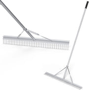 Rastrello da Giardino, Rastrello in Alluminio con Testa Larga 91 cm, 36 Denti, Manico Lungo 174 cm, per Allentare il Terreno, Cura del Prato, Cura del Lago Stagno Spiaggi