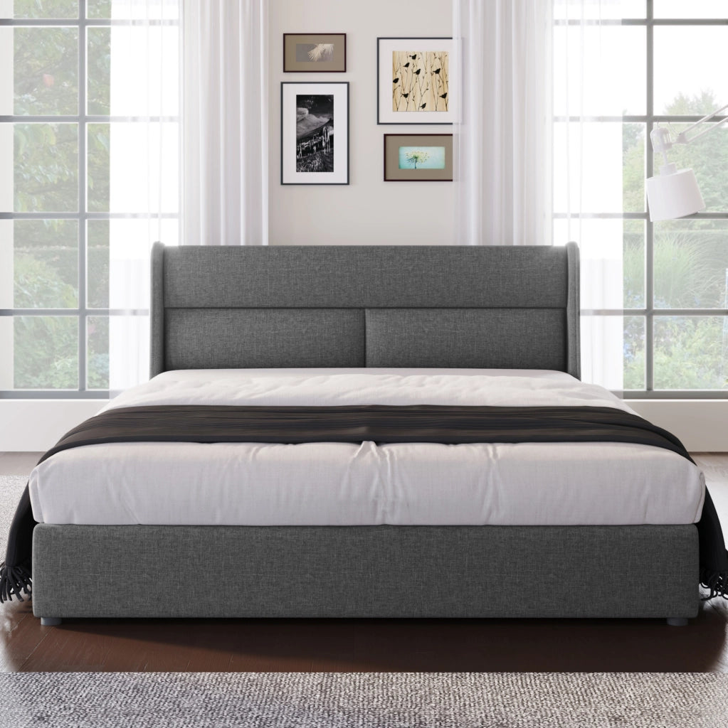 Letto matrimoniale imbottito 160x200 cm con testiera regolabile; contenitore idraulico; grigio