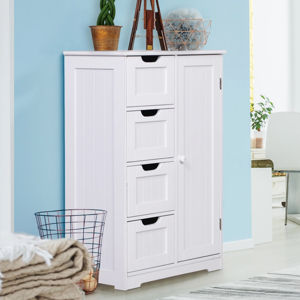 Mobile da Bagno con Cassetti e Armadietto Regolabile ¨C Zephmum ¨C Bianco, MDF, 56x30x83cm