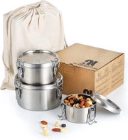 Contenitore per cibo in acciaio inossidabile (3 pezzi) per adulti, contenitore per cibo, scatola di pranzo per bambini, acciaio inossidabile, adatto per snack, frutta, muesli, zuppe e pasti principali ecc.