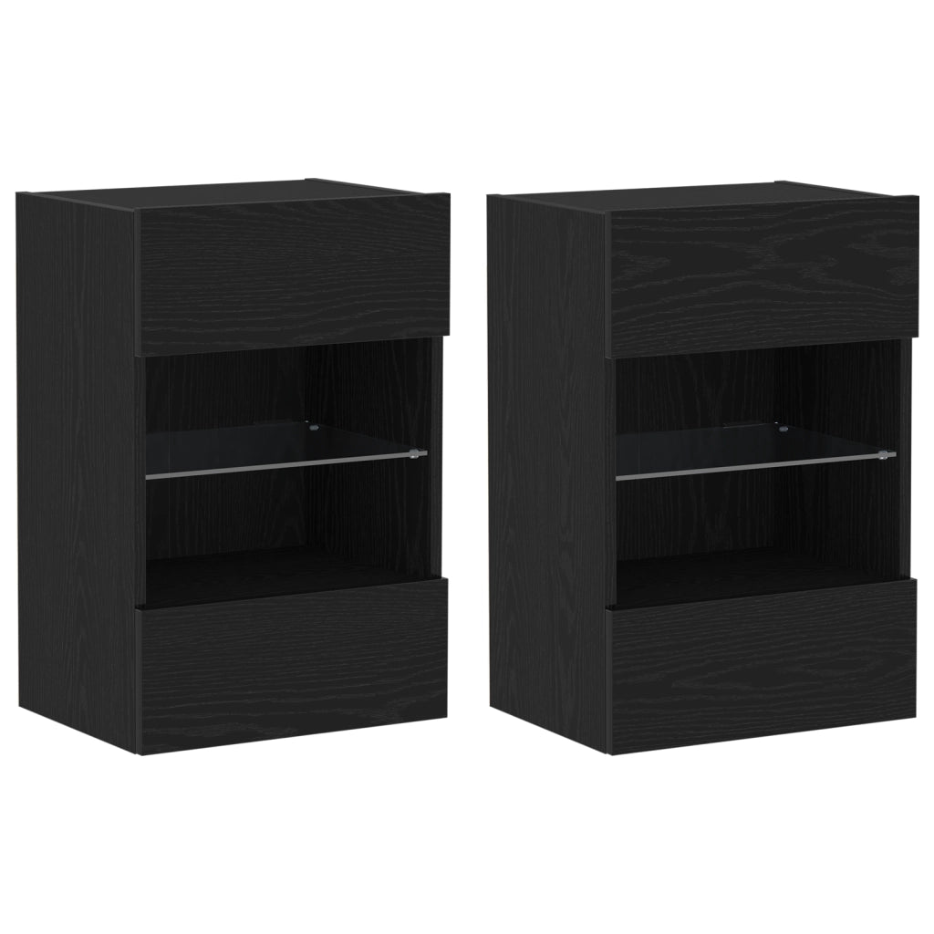 Mobile TV LED  2 pz Nero Rovere 40x30x60,5 cm Legno ingegnerizzato