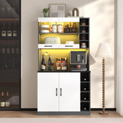Credenza da cucina con LED, vano microonde e ripiani regolabili