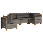 Set Divano da Giardino 5 pz | Set Salotto da Giardino con Cuscini Grigio in Polyrattan