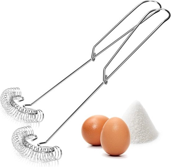Eggbeater - Manubrio - Spazzola a spirale - Lame in acciaio inossidabile - Resistente alla lavastoviglie - Spazzola di schiuma - Spazzola - Spazzola per salsiccia - 2 pezzi - Argento